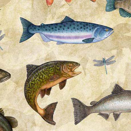 Quilting Treasures Fabrics Fish Tails Dan Morris Cream Fish