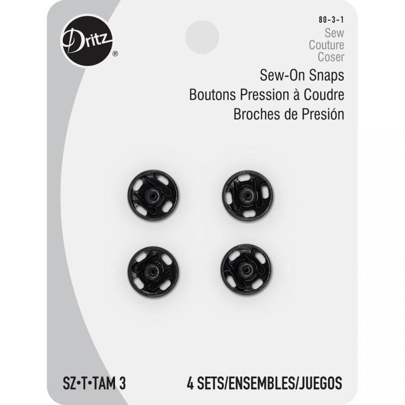 Dritz Sew-On Snaps Black Size 3 4 Pack 80-3-1