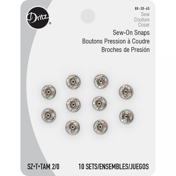 Dritz Sew-On Snaps Nickel Size 2/0 10 Pack 80-20-65