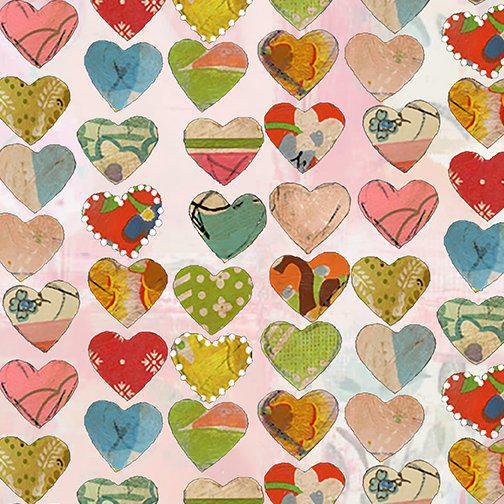 Benartex Soulshine and Daydreams by Kelly Rae Roberts - Large Hearts Coral/Multi - 10348 34