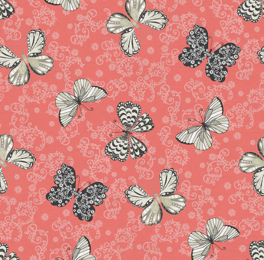 Paintbrush Studio Fabrics C'est la vie Butterfly Coral - 12013041 - Sewjersey.com