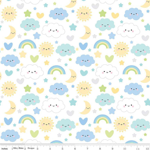 Riley Blake Designs Designer Flannel by Doodlebug Design Inc. - Flannel Baby Boy Sweet Dreams White F13330 WHITE - Sewjersey.com