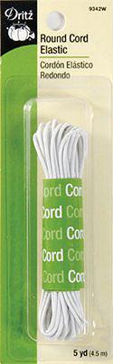 Dritz Round Cord Elastic 5 Yards White - Sewjersey.com