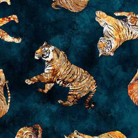 QT Fabrics Eye of the Tiger Tiger Toss Prussian Blue - 30476 -W - sewjersey.com