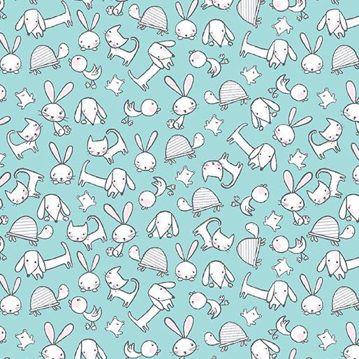 Benartex So Loved Animal Toss Turquoise Flannel - 1322F 34