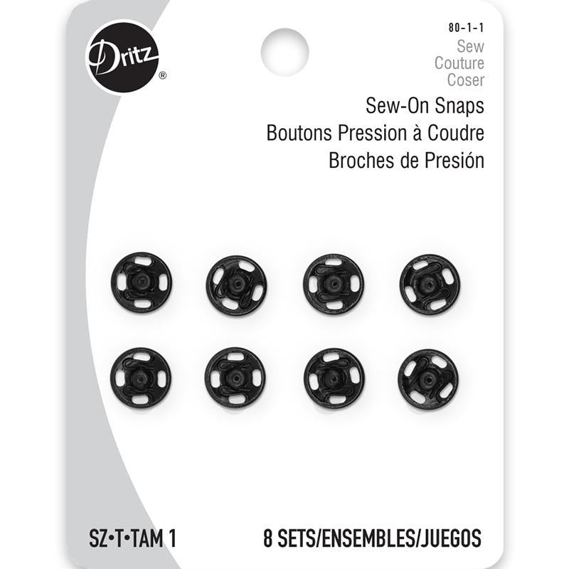 Sew On Snaps-Sz 1-8ct/Black - Dritz - 80-1-1