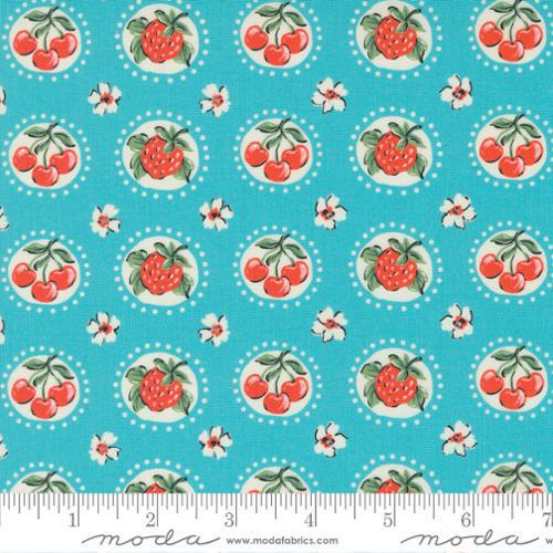 Moda Julia by Crystal Manning - Shortcake Novelty Cherry Strawberry Flower Turquoise - 11924 14 - Sewjersey.com