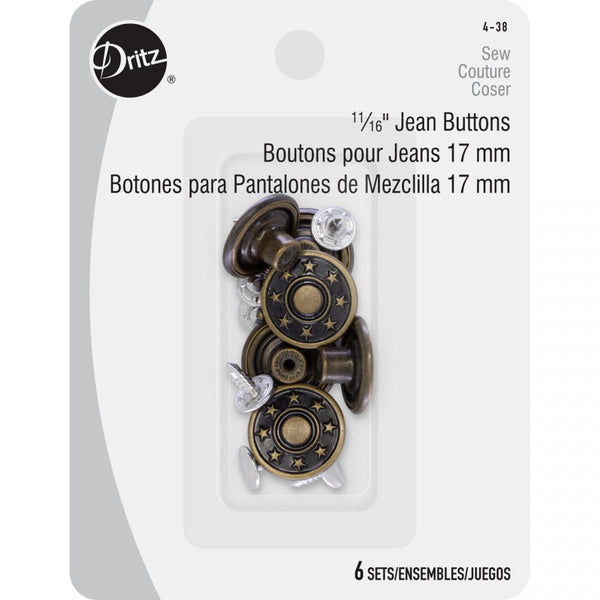 Dritz 11/16" Jean Buttons 6 Sets 4-38 - sewjersey.com