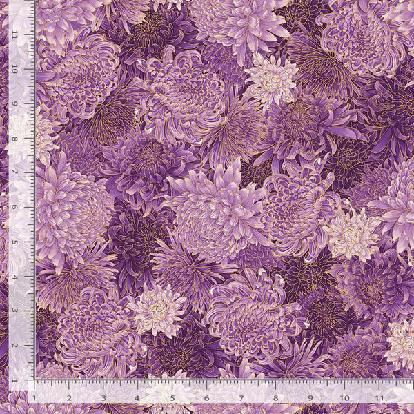 Timeless Treasures Shizuka by Chong-a Hwang Packed Metallic Chrysanthemum FLEUR-CM3164  PURPLE