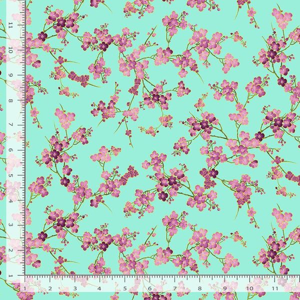 Timeless Treasures Shizuka by Chong-a Hwang Cherry Blossom Branches FLEUR-CM3165  AQUA