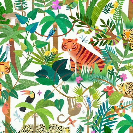 Michael Miller Jungle Collage Jungle Menagerie White DDC12016-WHIT-D - sewjersey.com