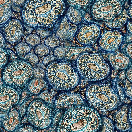 QT Fabrics Bookworm Paisley Medallion Midnight  30453-W - sewjersey.com