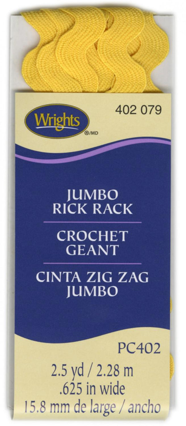 Wrights Jumbo Rick Rack 2-1/2yd Yellow - Sewjersey.com