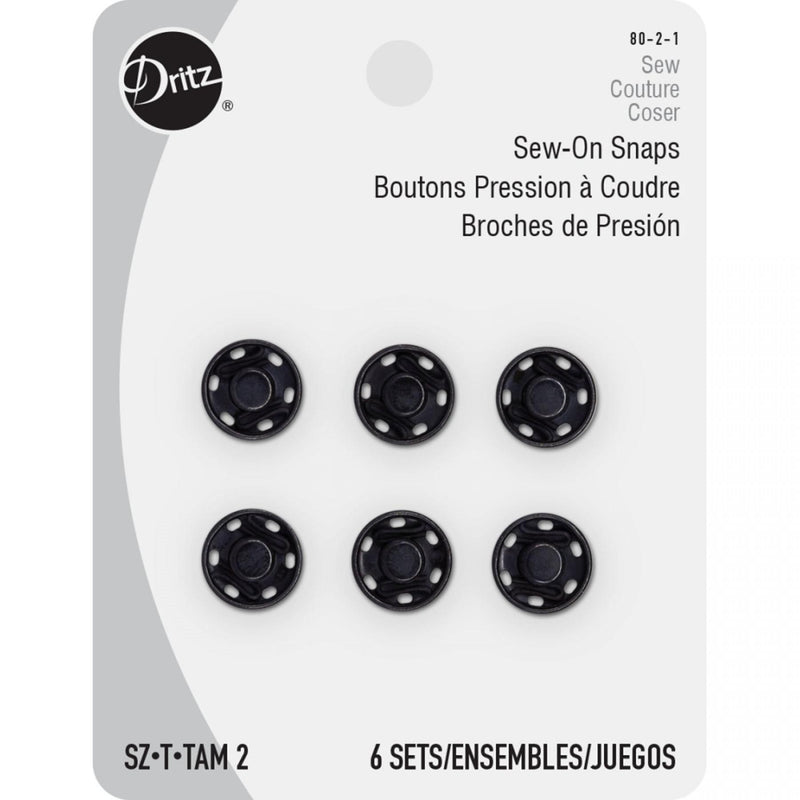 Dritz Sew-On Snaps Black Size 2 6 Pack 80-2-1