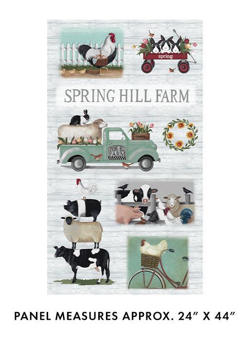 SPRING HILL FARM PANEL GREY Multi - Farm Animals Quilt Panel 13244-99 - Sewjersey.com